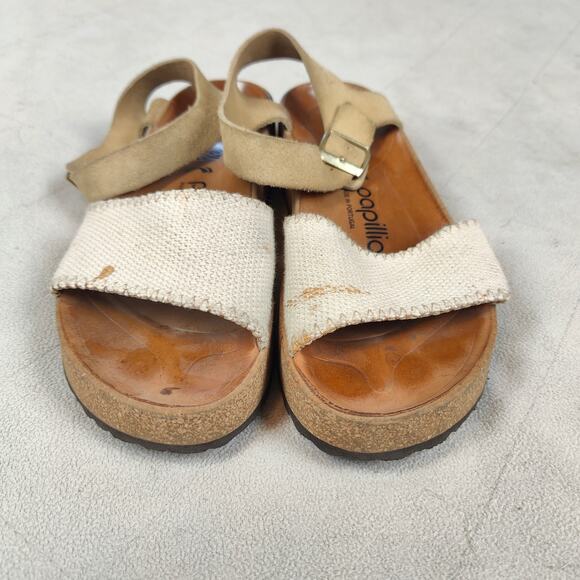 Birkenstock Papillio‎ Glenda Wedge Sandals Womens 37 US 6 White Buckle Canvas - Picture 5 of 9